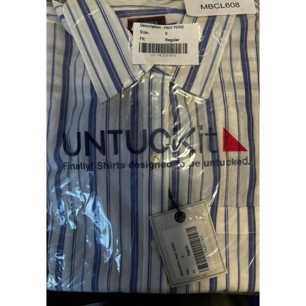 Untuckit "Pinot Perse" Womens Blue & White Striped Button-Down Shirt Size 0 - Picture 6 of 6
